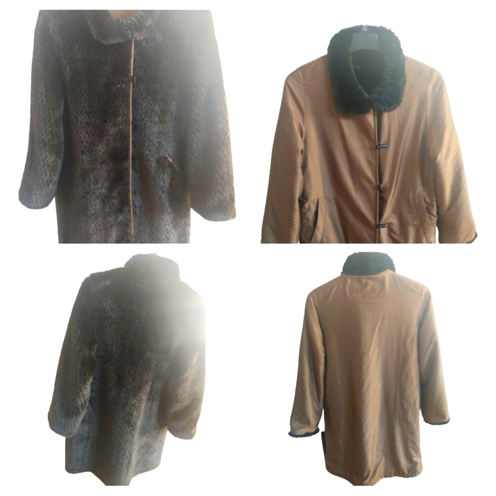 Faux Fur Coat Long Reversible Ensign Collection Womens Size M
